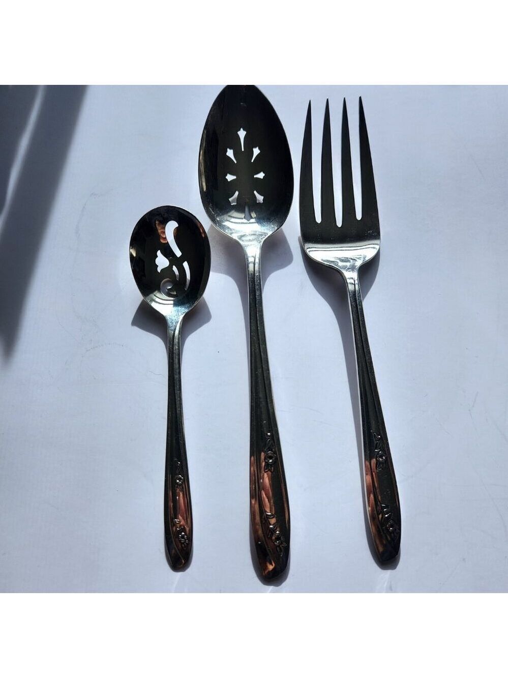 Rogers Lady Fair Silverplate Serving Spoon Fork and Sugar Sifter Spoon